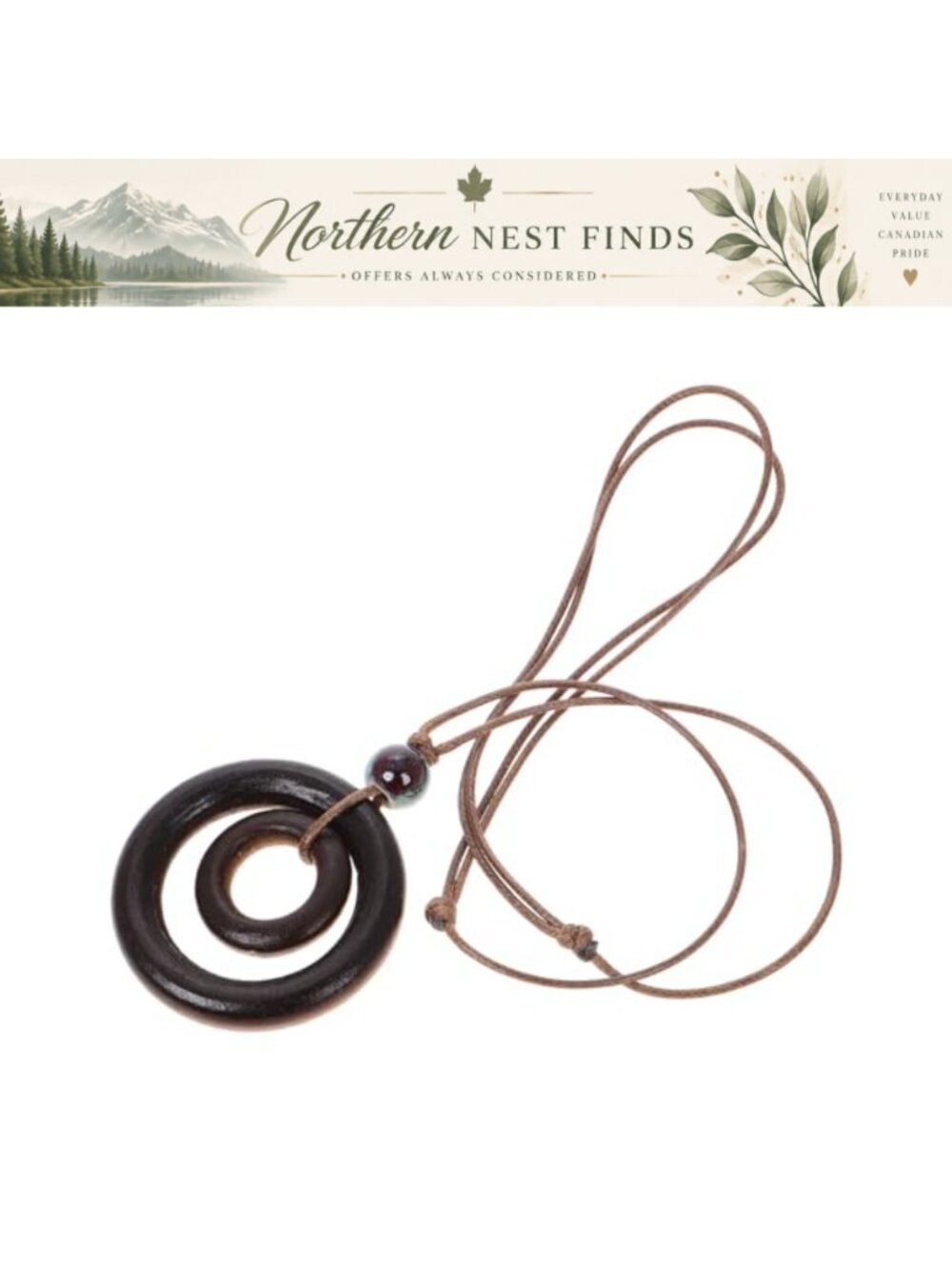 Bohemian Wooden Long Pendant Sweater Necklace Women Vintage Chunky Double Circle